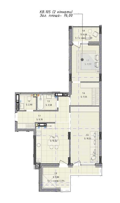 Квартира на вул. Брюховицька, 35 в Львові, ID 206743, фото №2