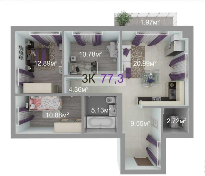 Квартира на ЖК "Квартал Краківський" в Івано-Франківську, ID 310914, фото №2