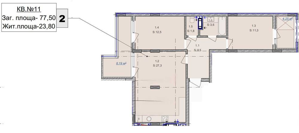 Квартира на вул. Капушанська, 184 в Ужгород, ID 260218, фото №2