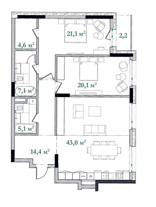 Квартира на вул. Набережно-Хрещатинська, 21 в Київ, ID 211598, фото №2