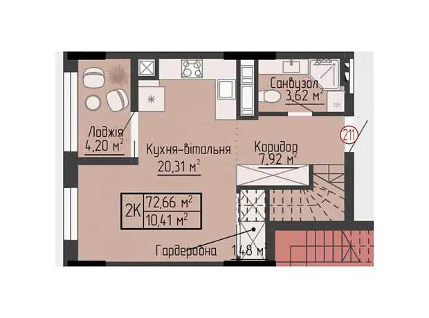 Квартира на вул. Яреми, 18 в Тернополі, ID 223838, фото №2