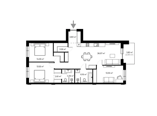 Квартира на вул. Мальовнича, 1 в Ужгород, ID 242483, фото №2