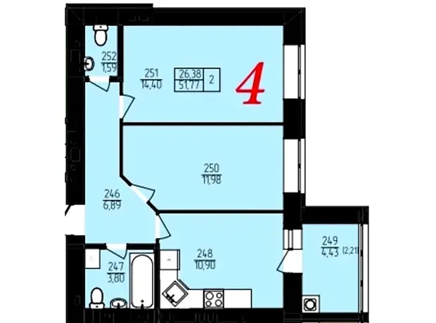 Квартира на пров. Франка Івана, 8 в Хмельницькому, ID 279558, фото №6