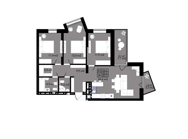 Квартира на вул. Стрийська, 121Б в Львові, ID 265798, фото №11