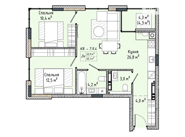 Квартира на вул. Соборна, 77А в Києві, ID 246908, фото №6