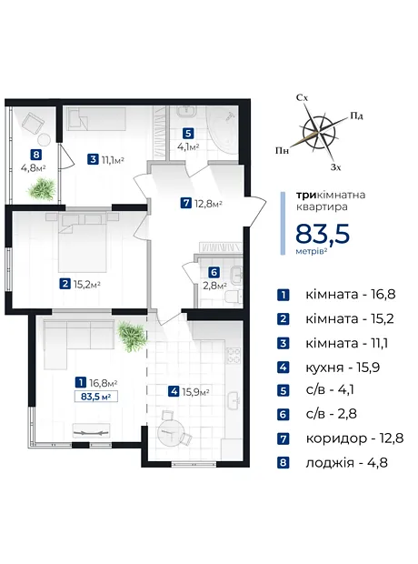 Квартира на вул. Хоткевича Гната, 44А в Івано-Франківську, ID 296334, фото №1